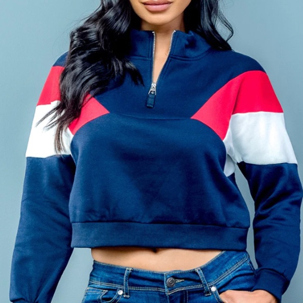 Women's Sweatshirts Half Zip up Pullover Fleece Lined  Long Sleeve  Crop Tops